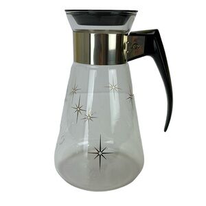 Vtg Corning Heat Proof Glass Atomic Starburst‎ Carafe Coffee Tea Pot MCM Retro